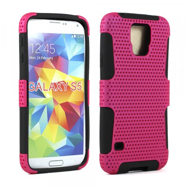 Wholesale Samsung Galaxy S5 SM-G900 Mesh Hybrid Case (HotPink Black)